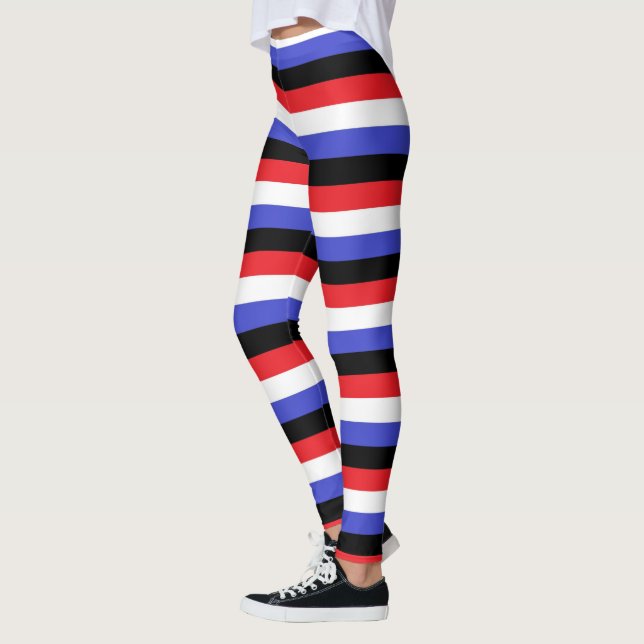 Black, White, Red and Blue Stripes Leggings (Left)