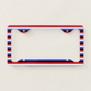 Black, White, Red and Blue Stripes License Plate Frame