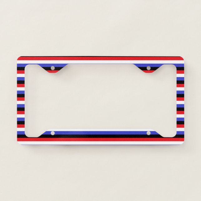Black, White, Red and Blue Stripes License Plate Frame (Front)
