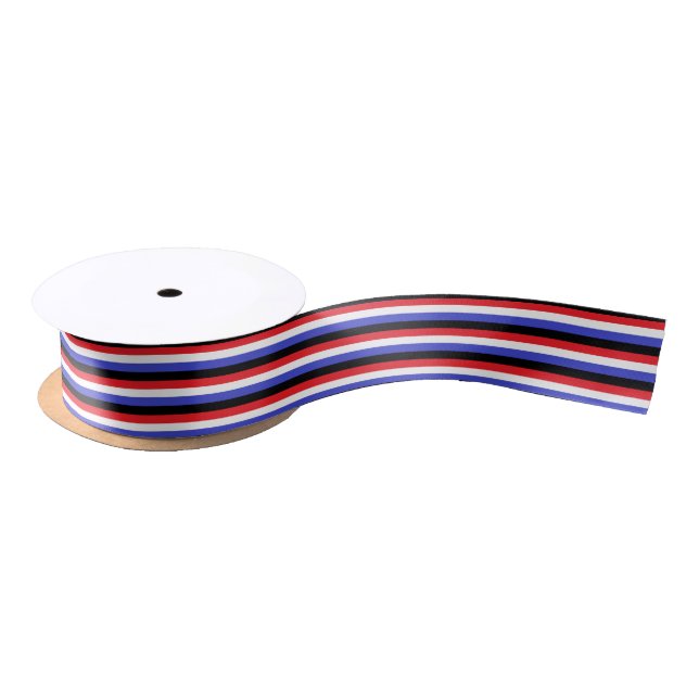 Black, White, Red and Blue Stripes Satin Ribbon (Spool)