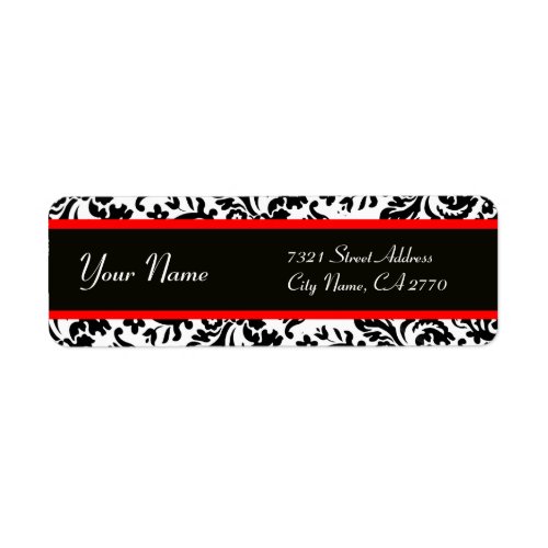 BLACK WHITE RED ART NOUVEAU DAMASK LABEL