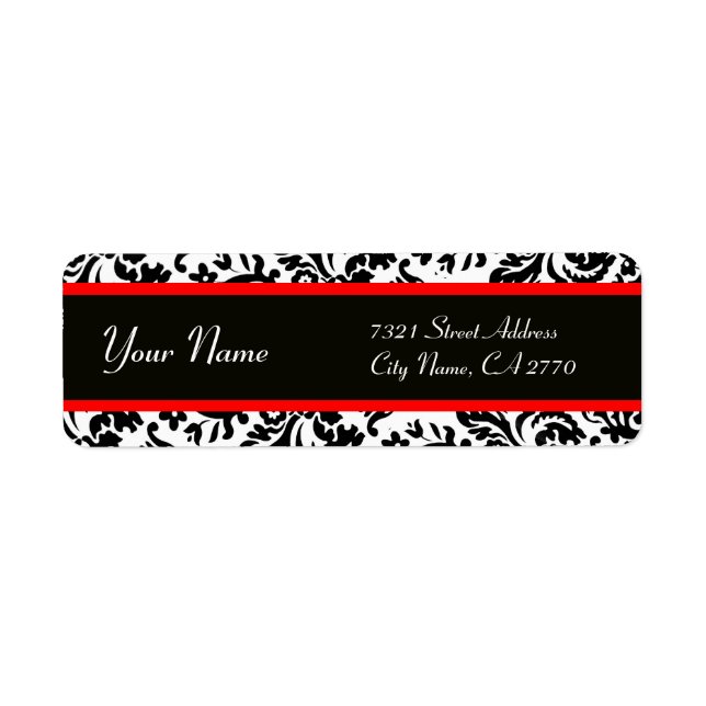 BLACK WHITE RED ART NOUVEAU DAMASK LABEL (Front)