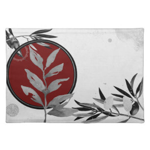 Black White & Red Artistic Abstract Watercolor Cloth Placemat