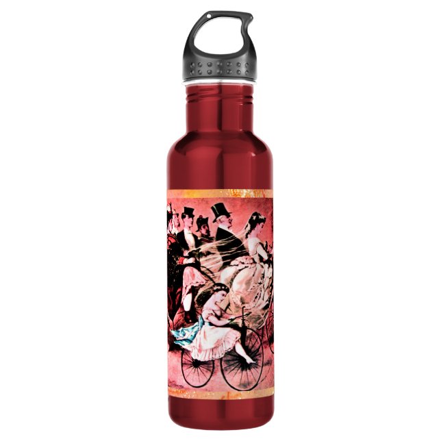 BLACK WHITE RED BICYCLE WEDDING PARTY STAINLESS STEEL WATER BOTTLE (Front)