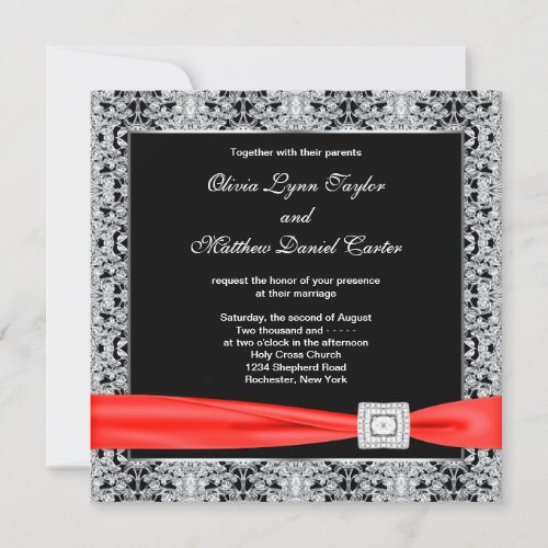 Black White Red Black Wedding Custom Invites
