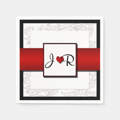 Black White Red Bohemian Posh Wedding Napkins