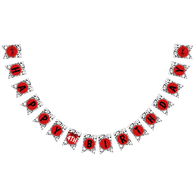 Black White Red Bow Dalmatian Happy Birthday Party Bunting Flags (All)