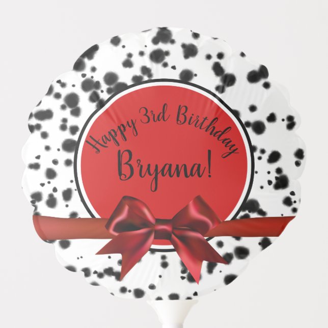 Black White Red Bow Dalmatian Spots Birthday Party Balloon (Front)