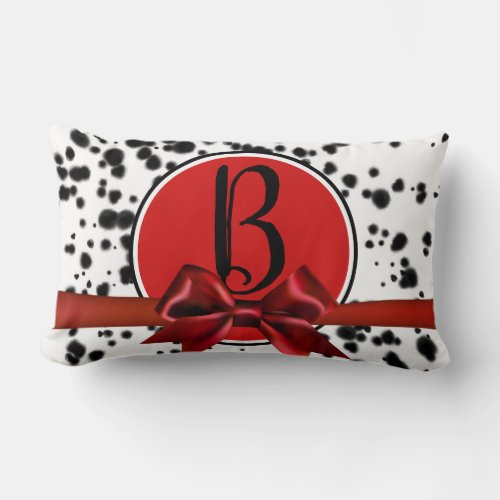 Black White Red Bow Dalmatian Spots Birthday Party Lumbar Pillow
