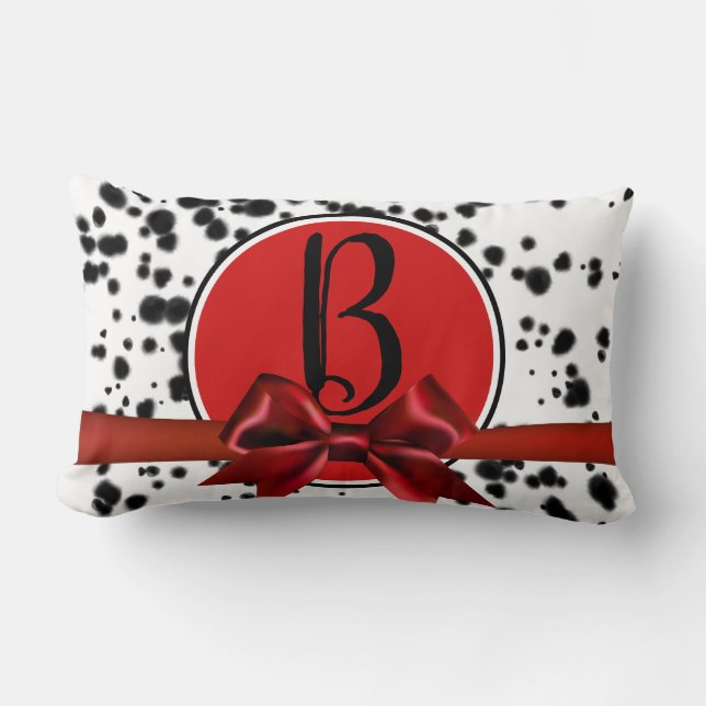 Black White Red Bow Dalmatian Spots Birthday Party Lumbar Pillow (Front)