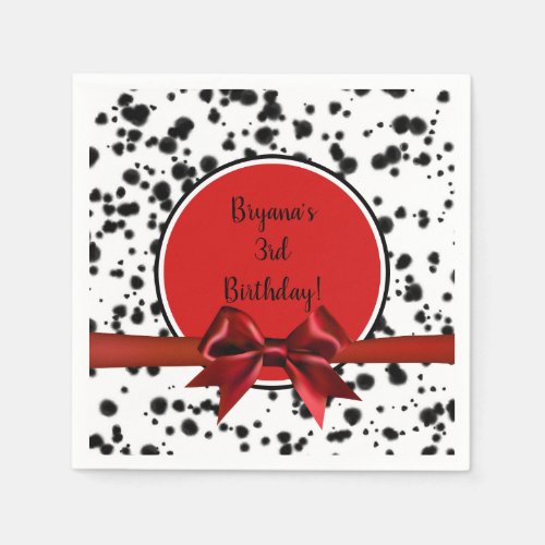 Black White Red Bow Dalmatian Spots Birthday Party Napkins