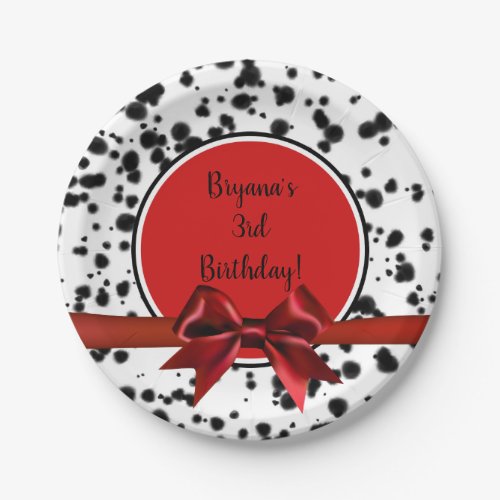 Black White Red Bow Dalmatian Spots Birthday Party Paper Plates