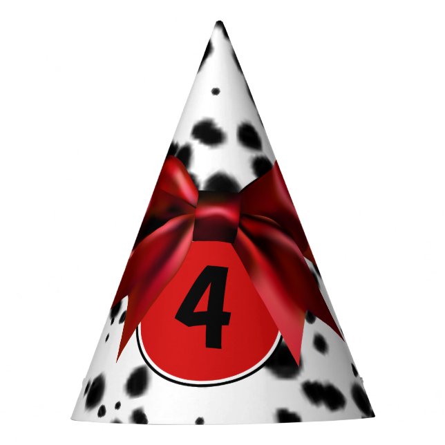 Black White Red Bow Dalmatian Spots Birthday Party Party Hat (Front)