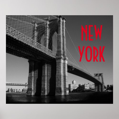Black White Red Brooklyn Bridge New York City Poster