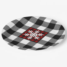 Black, White, Red Buffalo Plaid, Snowflake