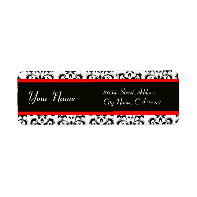 BLACK WHITE RED BURGUNDDAMASK LABEL (Front)