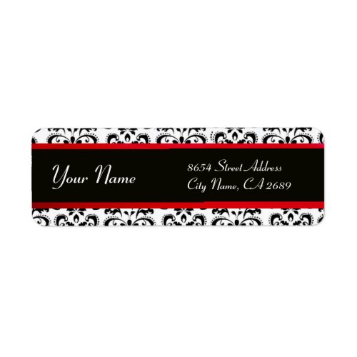 BLACK WHITE RED BURGUNDY DAMASK LABEL