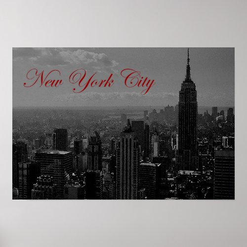 Black White Red Calligraphy New York City Poster