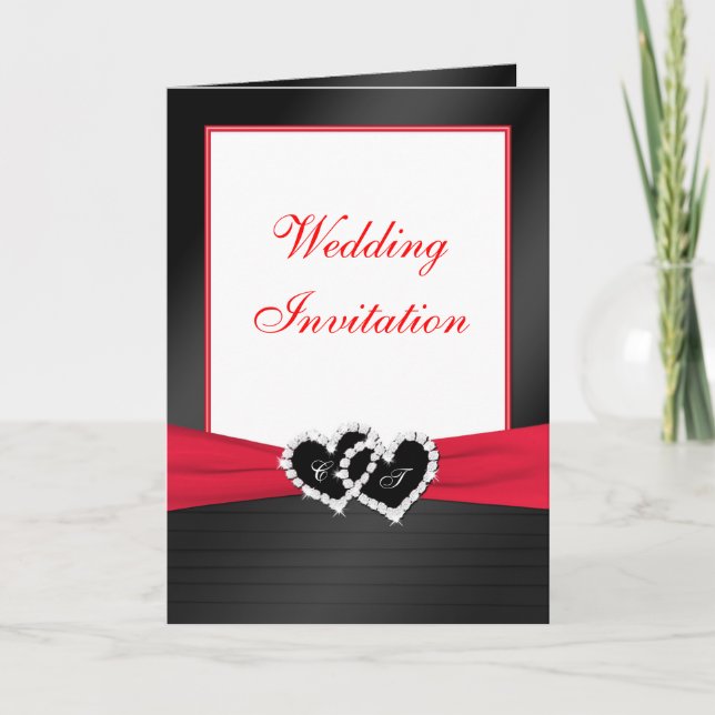 Black, White, Red Card Style Wedding Invitation (Front)