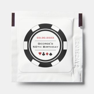 Black White Red Casino Poker Chip Vegas Birthday Hand Sanitizer Packet