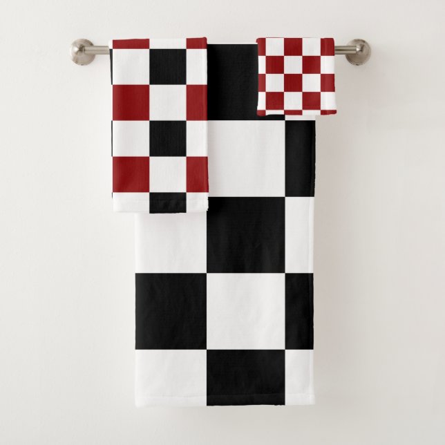 Black White Red Checker Bath Towel Set (Insitu)