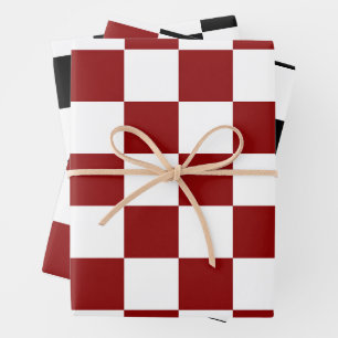 Black White Red Checker Wrapping Paper Sheets