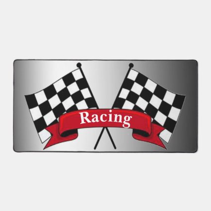 Black White Red Checkered Racing Flags Desk Mat