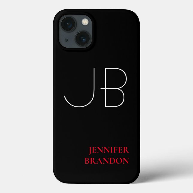 Black White Red Chic Monogrammed Add Name Case-Mate iPhone Case (Back)