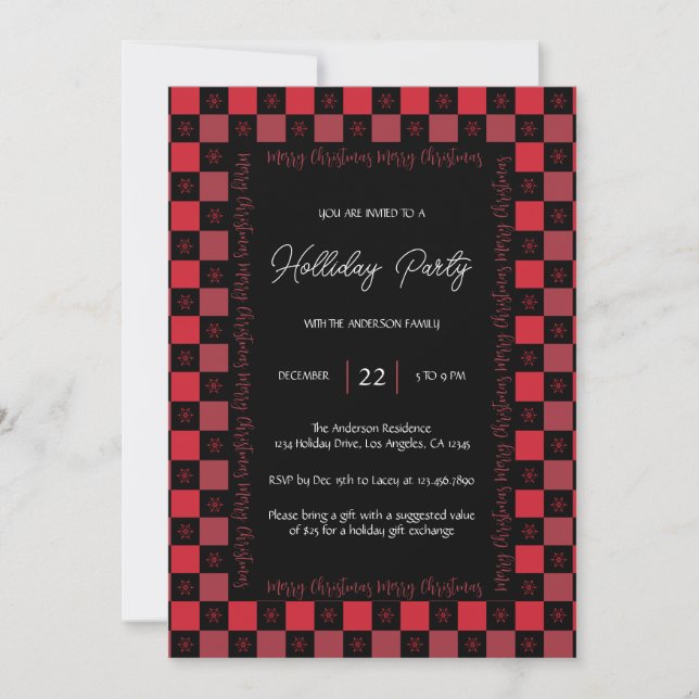Black White Red Christmas Modern Holiday Party Invitation (Front)
