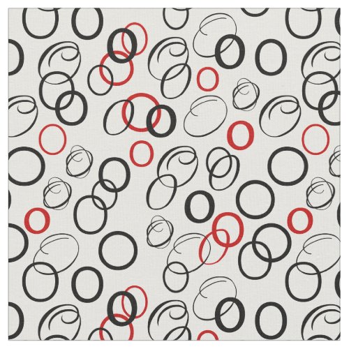 Black White Red Circle Pattern Fabric