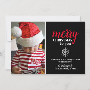 Black, White, Red Collage Snowflake Photo  Holiday Card