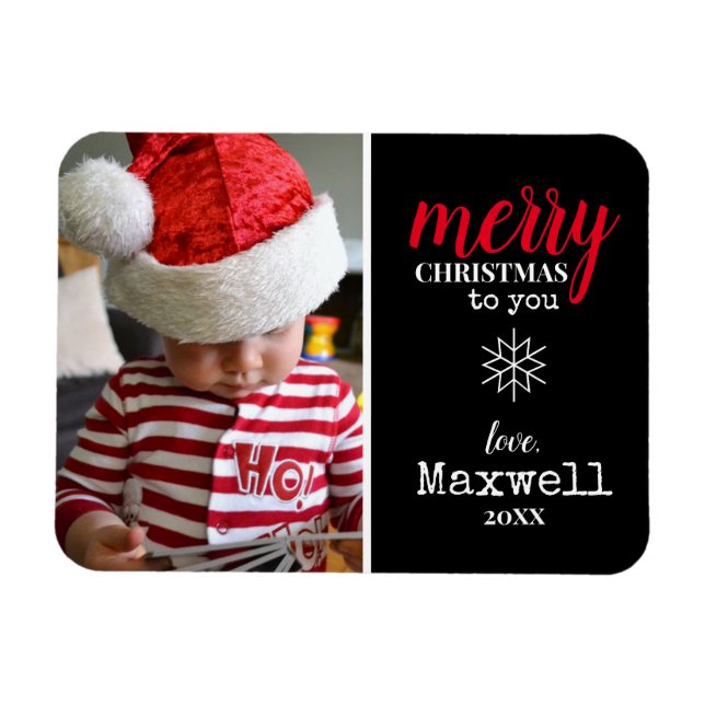 Black, White, Red Collage Snowflake Photo  Holiday Magnet (Horizontal)