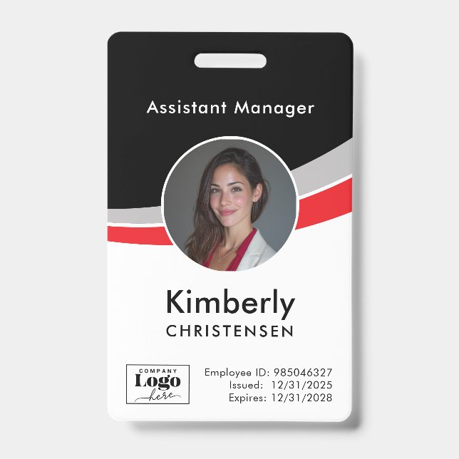 Black White Red Corporate Employee ID Badge (Front)