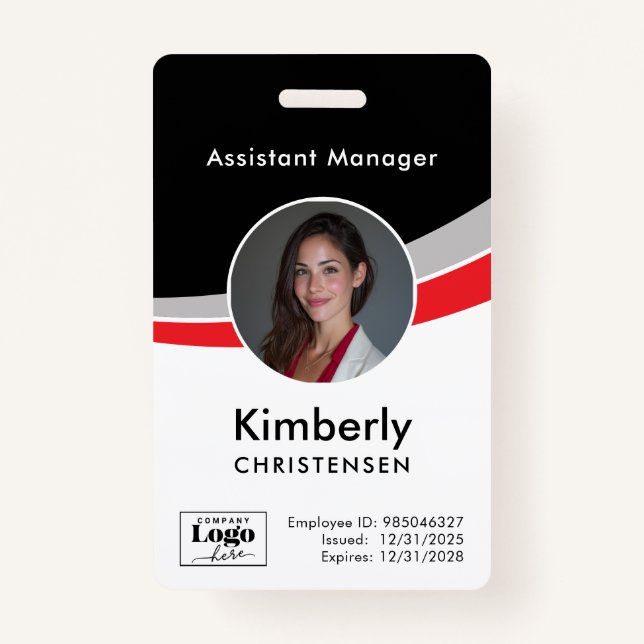 Black White Red Corporate Employee ID Badge (Front)