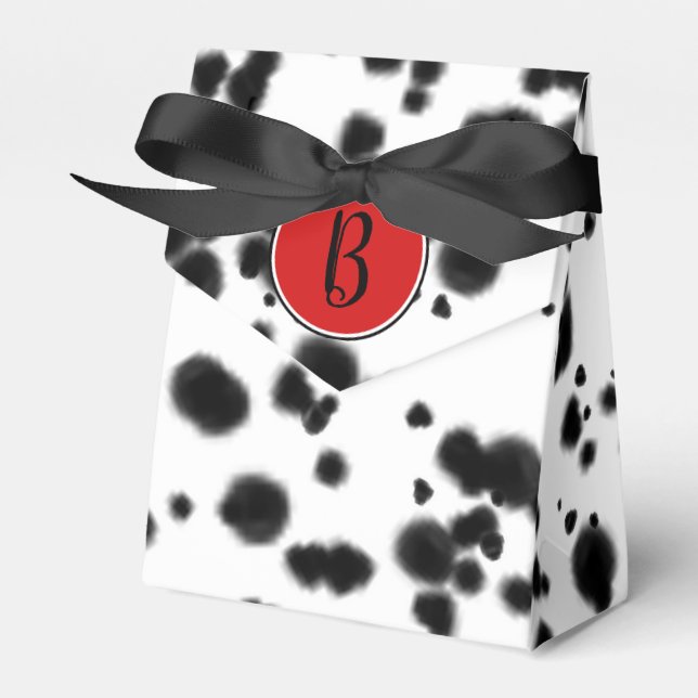 Black White Red Dalmatian Spots Birthday Party Favor Boxes (Front Side)