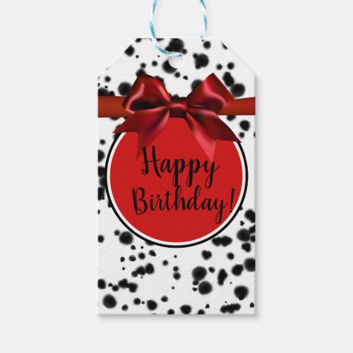 Black White Red Dalmatian Spots Birthday Party Gift Tags