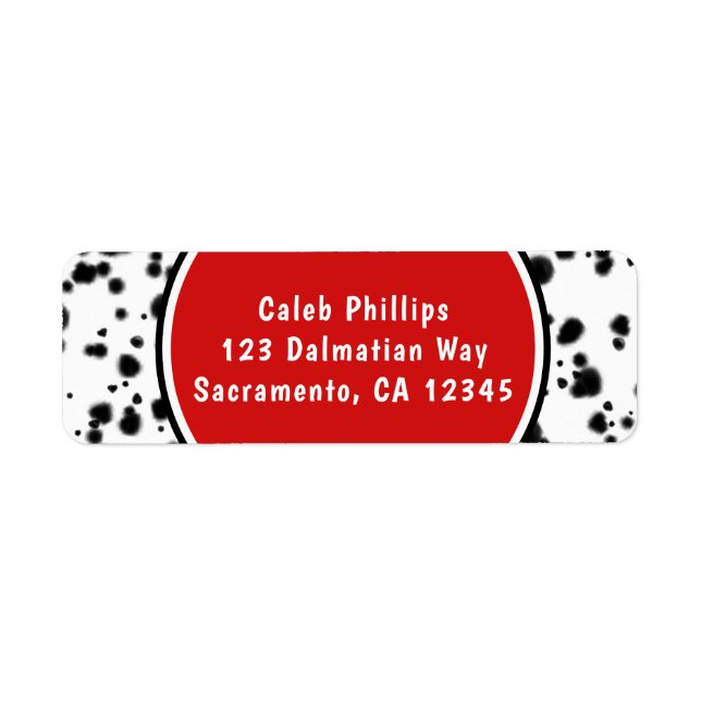Black White Red Dalmatian Spots Birthday Party Label (Front)