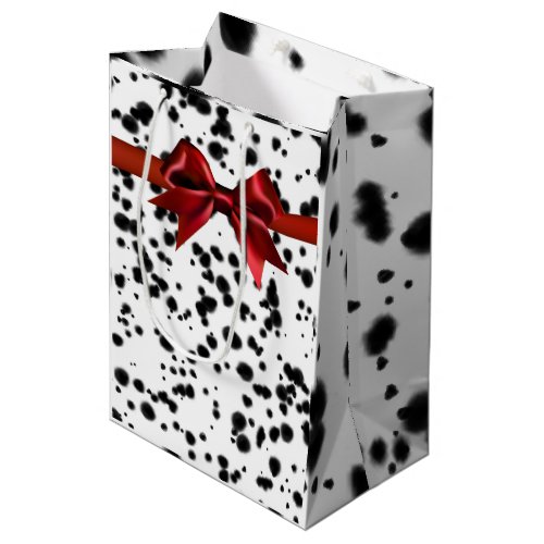 Black White Red Dalmatian Spots Birthday Party Medium Gift Bag