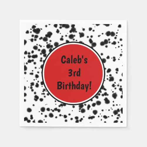 Black White Red Dalmatian Spots Birthday Party Napkins