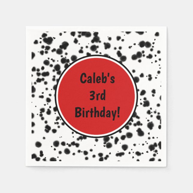 Black White Red Dalmatian Spots Birthday Party Napkins (Front)