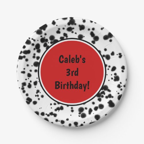 Black White Red Dalmatian Spots Birthday Party Paper Plates