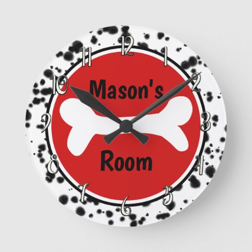 Black White Red Dalmatian Spots Round Clock