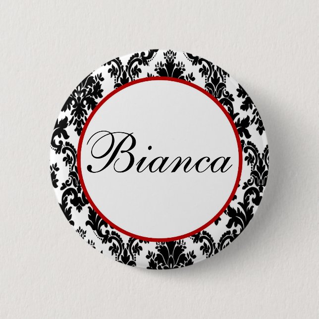 Black White Red Damask Bridal Party Pinback Button (Front)