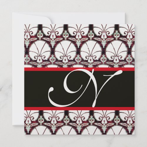 BLACK WHITE RED DAMASK CARNATIONS MONOGRAM Ice Invitation