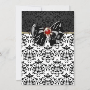 Black white red damask elegant invitation