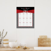 Black White Red Damask Heart Table Seating Poster (Kitchen)