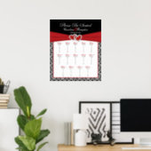 Black White Red Damask Hearts Table Seating Poster (Home Office)