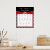 Black White Red Damask Hearts Table Seating Poster (Kitchen)