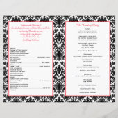 Black White Red Damask Hearts Wedding Program (Back)