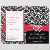Black White Red Damask Hearts Wedding Program (Front/Back)